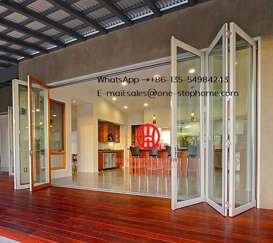 Aluminium glass folding door alfresco stacking