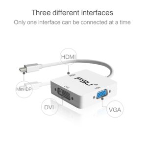 Alternative view of FSU 3 in 1 Mini DP DisplayPort to HDMI VGA DVI Adapter Mini DP Cable Converter for Mac Book Pro Air Monitor Mini DisplayPor