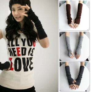 Hot Women Winter Wrist Arm Hand Warmer Knitted Long Fingerless Gloves Mittens #012