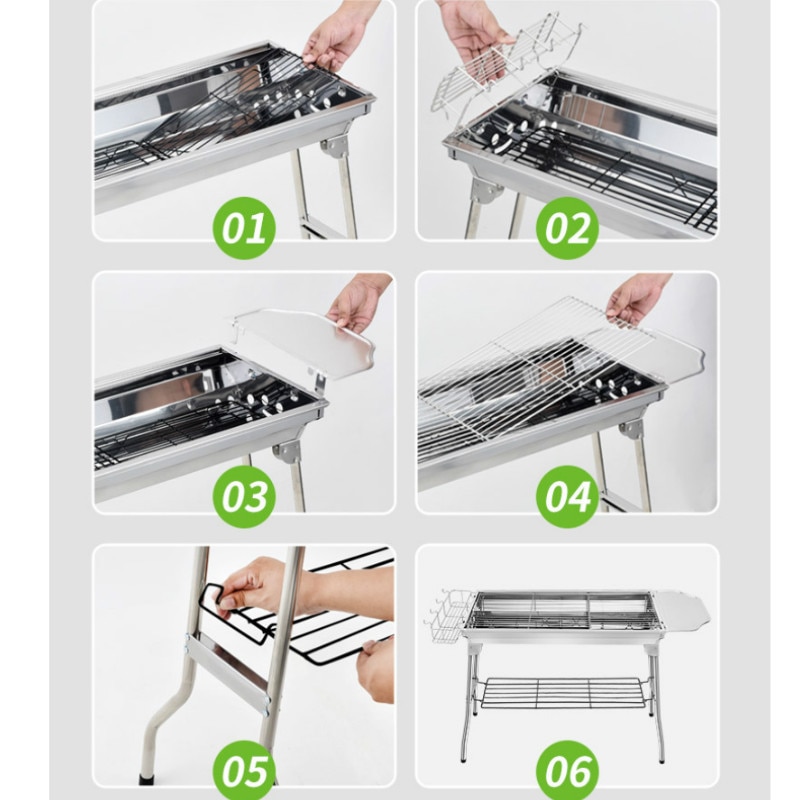 Outdoor Stainless Steel Charcoal Grill Barbecue Tool Portable Free Installation Handle Folding BBQ Cooking Grid Park - Image 4