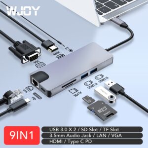 USB C Hub Multi Docking Station Laptop USB 3.0 Hub USBC VGA PD LAN Ethernet 3.5mm Audio Jack SD TF Card for apple macbook