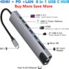 USB C Hub 8 In 1 Type C 3.1 To 4K HDMI Adapter with RJ45 SD/TF Card Reader PD Fast Charge for MacBook Notebook Laptop Computer